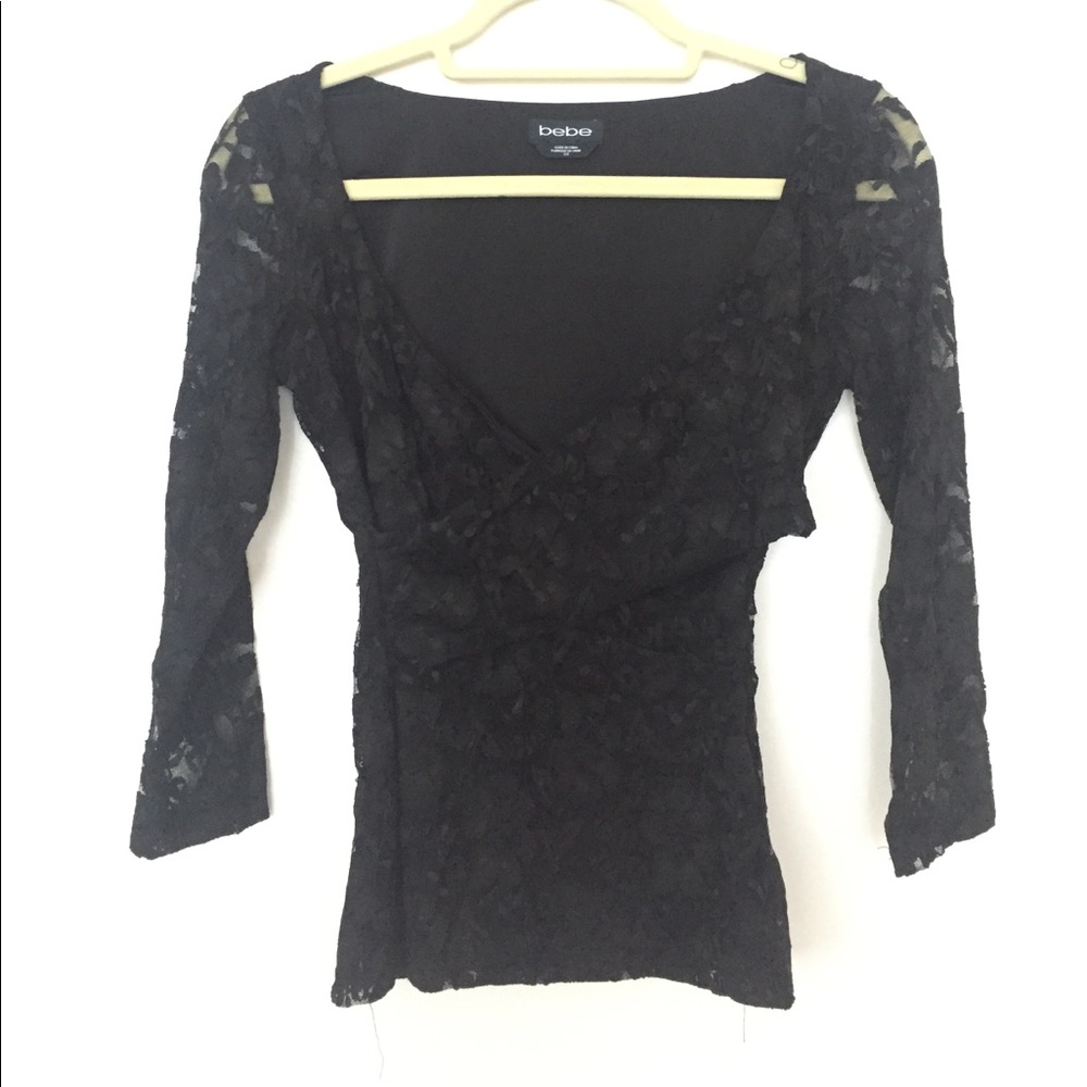 COPY - Bebe Black Lace Criss-Cross Top, Small